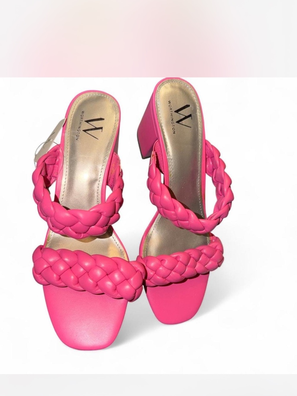 Worthington Women's Pink Braided Block Heel Sandals